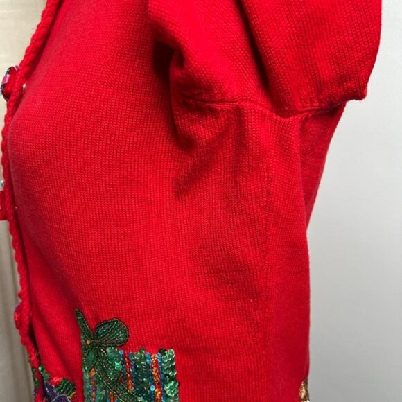 Vintage Y2K Michael Simon Christmas Sweater Sequin Presents Holiday Red SMALL - Picture 10 of 13